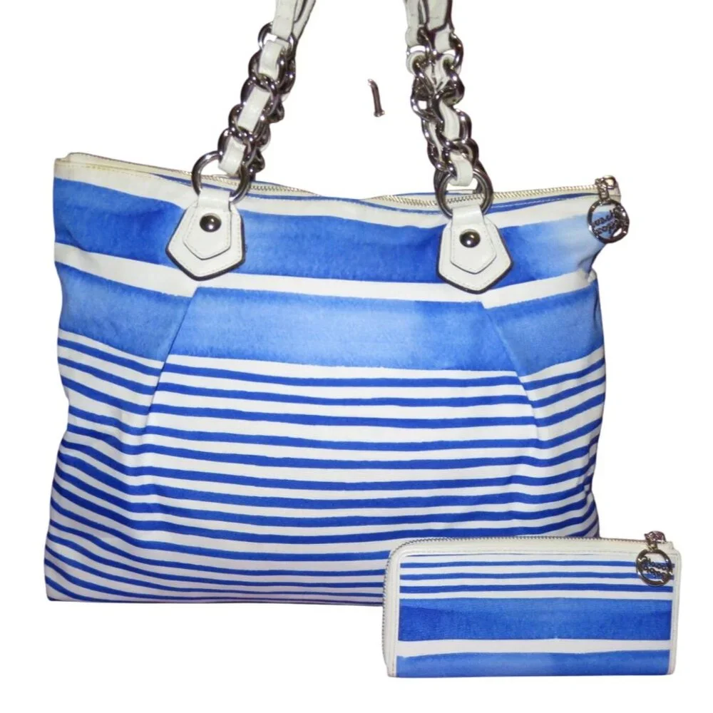 Coach 2011 Rocker Nautical Theme Sequined Poppy Canvas Tote & matching wallet